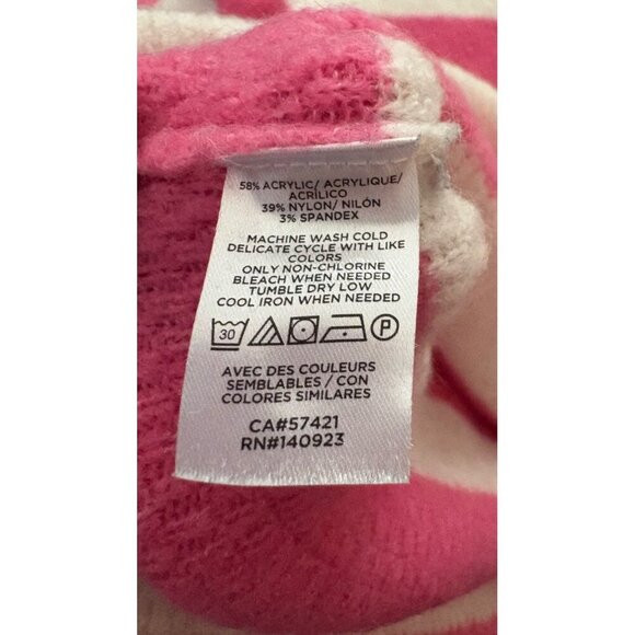 LOFT Pink and White Striped Fuzzy Warm Textured Shirttail Sweater Size Large - Picture 11 of 12